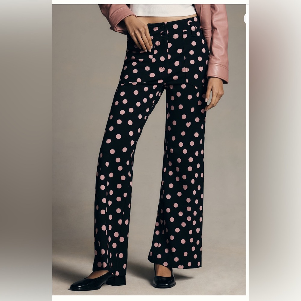 Maeve Black Trousers with Pink Dots